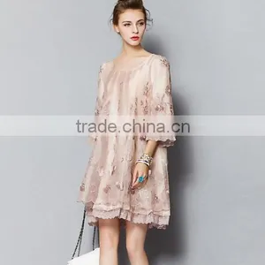 Women Embroidered Dress With Printing Loose Style thumbnail-3