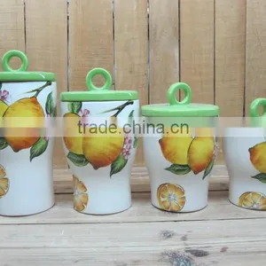 Home Used Ceramic Storage Jars With Lemon Decal thumbnail-1