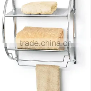 Chrome 2 Tiers Wall Mounted Towel Shelf With Towel Bar thumbnail-2