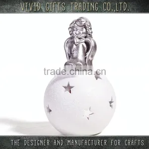 Christmas New Items Ceramic or Porcelain Angel Sitting Snow Ball in Candle Holder thumbnail-2