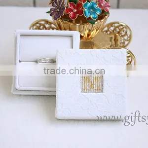 White Wedding Boxes for Ring Package With Beaded Name Plate of M thumbnail-3