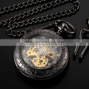 Vintage Transparent Mechanical Skeleton FOB Pendant Men Pocket Watch thumbnail-3