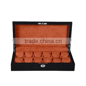 Chinese Factories Wholesale Custom PU 12 Slot Watches Boxes, Leather Black Fashion Beautiful Display Box thumbnail-3