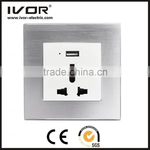 2016 New Design IVOR Aluminum uk Usb Wall Socket With 2 Usb Port Good Reputation Cool South Africa Wall Socket Switch thumbnail-1