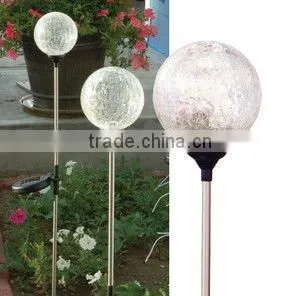 Color Changing Solar Garden/Path Crackle Glass Ball LED Light Stake thumbnail-1
