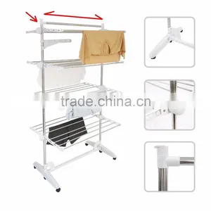 2017 Hot Sale Portable Clothes Drying Rack With 3 Layers and 6 Wheels Design for Adjustable Bar thumbnail-1