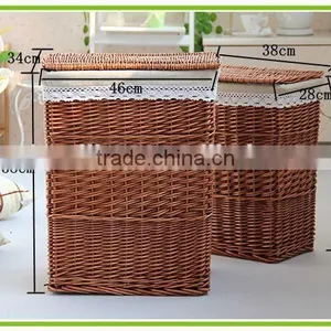 Sets 2 Whole Willow Material Laundry Basket With Lid With Lining With Handls on the Side of the Basket thumbnail-4