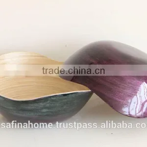Flower Shape Colored Lacquer Bamboo Salad Bowl thumbnail-3