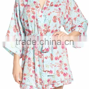 Satin Floral Robes Women Fashion Long Sleeve Floral Print Robes for Ladies Pajamas Sleepwear Wholesale Bridesmaid Robes thumbnail-2
