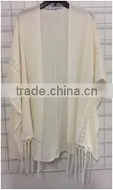 100%RAYON TOP WITH KNOT CUT FRINGE & CLUNY LACE thumbnail-1