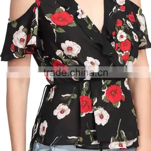 Woman Back Neck Design Chiffon Latest Fashion Image New Printed Blouse thumbnail-2
