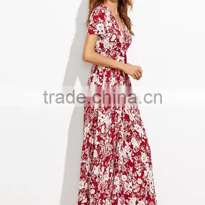 Woman Fashion Short Sleeve Floral Print Button Down Long Maxi Dress thumbnail-4