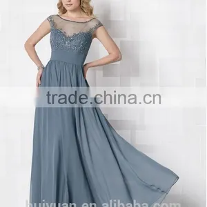 Grey Chiffon Beaded Cap Sleeve Full Length Wedding Guest Dress thumbnail-1