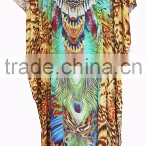 DIGITAL Print Crepe Crystal Full Length Long Kaftan CAFTAN Tunic Poncho Blouse KURTA thumbnail-1