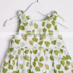 New Fashion 100% Cotton Material Pattern Girls Print Green Leaves Dress thumbnail-4