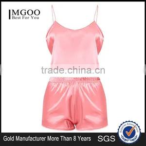 MGOO Shinny Singlet Pajamas Set Rose Satin Pyjama Shorts Set Two Pieces Women Sleepwear thumbnail-1