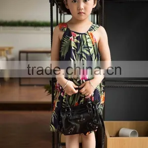 Fashion 2016 Girl Sleeveless Strap Dress Bright Color Printed Flower Girl Dress thumbnail-1