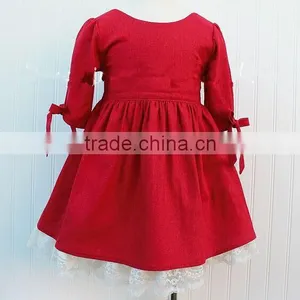 Girls Red Christmas Dress Kids Long Sleeve Cotton Dress thumbnail-1