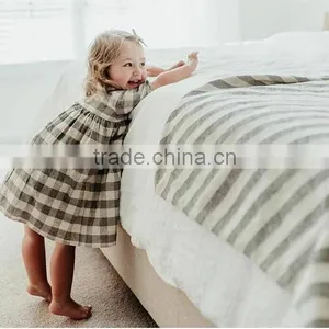 Grey/Cream Check Linen Dress Light Weight Linen Blend Summer Kids Party Dresses thumbnail-2