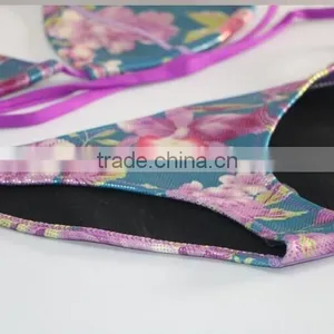 3D Digital Print Sexy Floral Brazilian Micro Halter Custom Bikini thumbnail-1