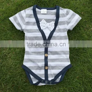Kids Clothing Bubble Stripe Romper Boys Romper Cotton Baby Cardigan Romper Bow Tie Romper Set Baby Boy Clothes thumbnail-5