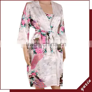 Summer Two Pieces Woman Long Satin Bathrobe Kimono Robes PC046 thumbnail-1