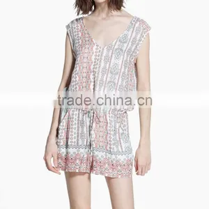 Viscose Vintage PRINTED SHORT JUMPSUIT Rompers Jumpsuits for Women 2015 thumbnail-1