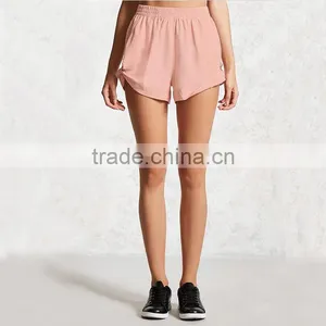 Wholesale Hot Sale Women Roll-tab Elasticized Waist Linen Sport Gym Shorts thumbnail-5