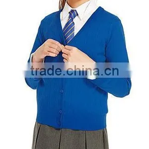 Latest! High Quality Bright Blue Button Through V-Neck Girls Long Sweater With Ribbed Trim thumbnail-2