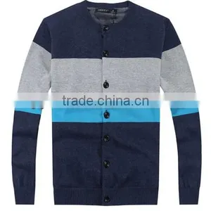 The Long Sleeve Dark Blue/sky Blue Stripes Design Knitting Cardigan Casual Men Knitted Sweater thumbnail-1