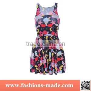 Womens One Piece Floral Pleated 3D Printed Dresses Wholesale thumbnail-1