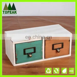 Zakka Style Storage Box With Drawer Custom Logo Printing Wooden Box Packaging Box WD-109 thumbnail-1