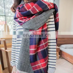 Plaid Cross Mixed Colors Women Winter Warmers Accessaries Woolen Scarves Shawls Women Fashion Scarves thumbnail-1