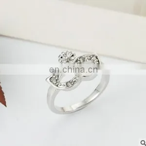Korean Version of the High-quality Fashion Mask Gilded Gold Crystal Ring Tail Ring Girl Gift Ring thumbnail-2