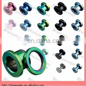 Coated Titanium Flesh Tunnel Piercing Screw Plug Piercing Stainless Steel Body Jewelry thumbnail-1