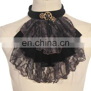 Steampunk Gothic Jabot-collar With Laces Hands of the Clock and Gear thumbnail-2