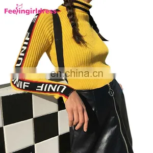 Elasticity Fashion Long Sleeve High Neck Knit Pullover Turtleneck Women Sweater thumbnail-1