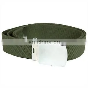 US ARMY MILITARY STYLE COMBAT WEBBING BELT CANVAS With SILVER BUCKLE OLIVE GREEN thumbnail-1