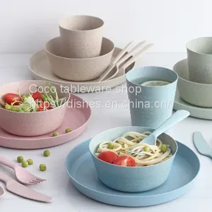 Spot Wheat Straw Tableware Wheat Straw Tableware Set Cup Bowl Set Cutlery, Fork and Spoon Set Anti - Fall Plate Wholesale thumbnail-1