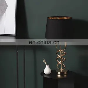 Nordic Modern Style Gold Threaded Metal Base Design Black Hotel Home Table Lamp thumbnail-1