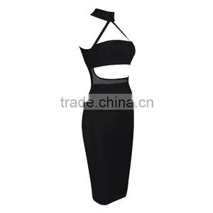 Summer Dress Wholesale Luury 2016 New Fashion Black High Neck Sey Women Evening Party Bandage Dress Bandage Bodycon Women Wearin thumbnail-2