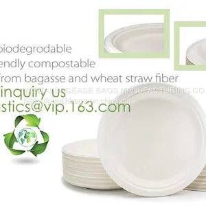 Eco Friendly Biodegradable Sugarcane Bagasse Tableware Sets Disposable Paper Pulp Plate 6 Inch Round Disc Bagease Packag thumbnail-2