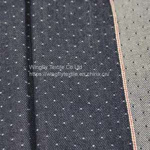 11oz Cotton Star Dot Jacquard Denim Selvage Jeans Fabric for Women's Dress 32/33“ thumbnail-1