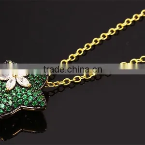 New White Gold Green Color CZ Stones Star Charm Pendant Jewelry Necklace Set thumbnail-3