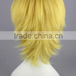 High Quality 35cm Short Straight VocAloid LEN Wig Blonde Synthetic Anime Wig Cosplay Hair Wigs Party Wig thumbnail-5