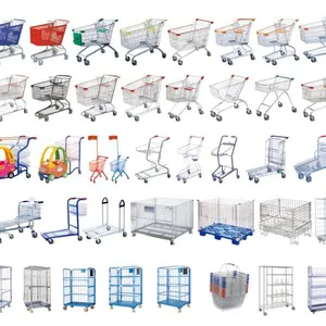 240L American Style Handcart 5 Inch PU Wheel Steel Shopping Trolley for Supermarket （surface : Zinc and Transparent Powder Coating） thumbnail-1