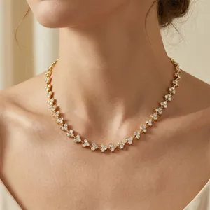 Lover Valentine's Day Gift Sparking Bling Round Love Heart Cubic Zirconia Cz Tennis Choker Necklace For Women Girlfriend thumbnail-2