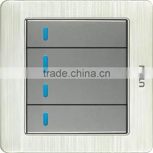 10A Wall Switch Socket LED 4 Gang 1 Way Hotel Home Use Aluminum Siver Gold 86*86mm thumbnail-1