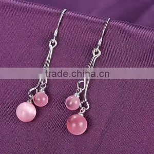 2016 New Fashion Red Opal Cat Eye Silver Long Pendant Earring thumbnail-5