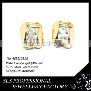 2015 Fashion Winter Latest Design 925 Sterling Silver Yellow Gold Plate Square White CZ Micro Pave Setting Earrings for Women thumbnail-3